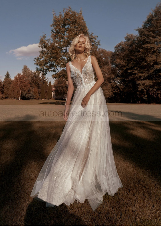 Ivory Tassel Glitter Tulle Trendy Wedding Dress Ivory Tassel Glitter Tulle Trendy Wedding Dress